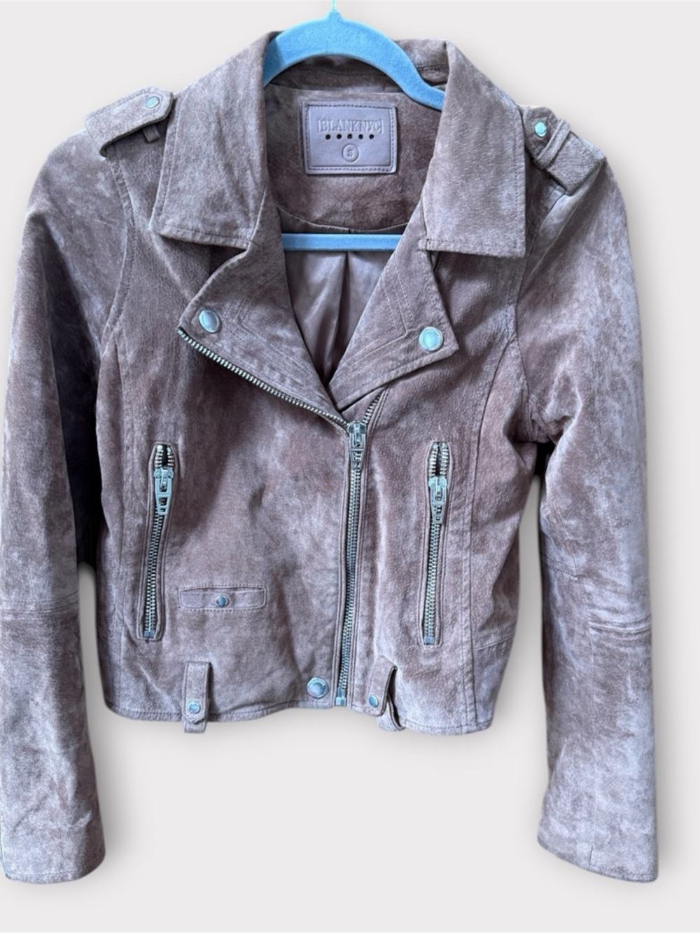 Blank NYC brown Suede Moto Jacket zippers edgy - Picture 2 of 10